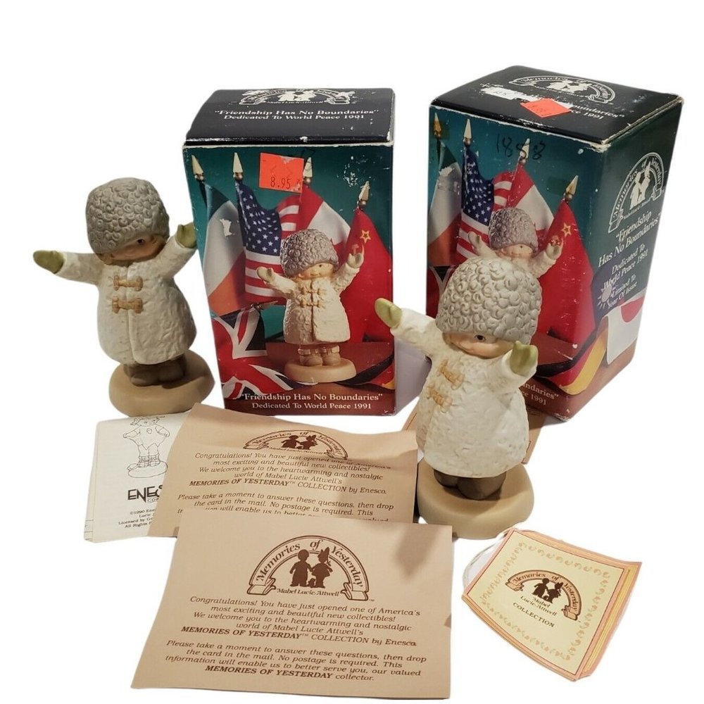 2 Enesco Memories of Yesterday Friendship Has No Boundaries 525545 1991 NIB
